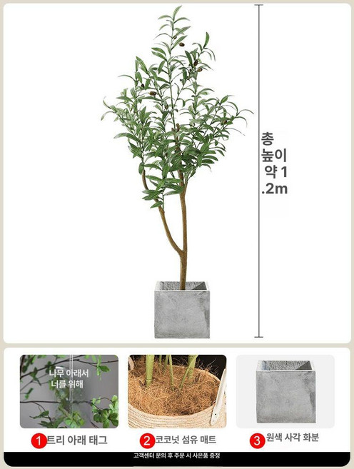 올리브 나무 조화 식물 원예 푸르네오 인조나무, 1.2m 일반형 시멘트 화분