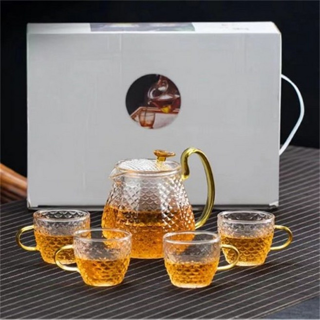 ChenHao 내열유리 티포트 + 찻잔 세트, 1세트, 1세트, 투명색