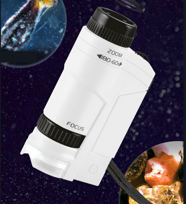 나나봉봉 180X 휴대용 LED 미니 현미경, 화이트&블랙, 1개, 180배율