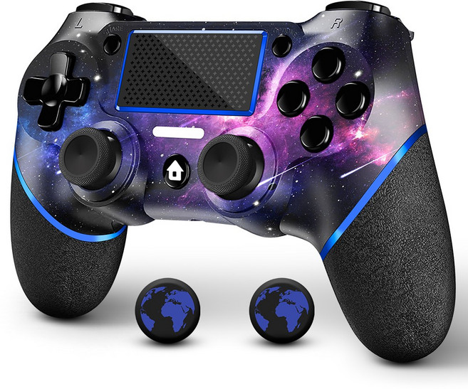 AceGamer PS4용 무선 컨트롤러 PS4/Pro/PC 호환 모션 모터 및 오디오 기능 탑재 USB 케이블 및 미끄럼 방지 기능 별이 빛나는 하늘 디자인, 1개, P4-02