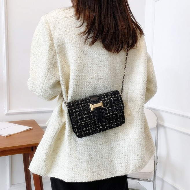 미니 트위드 체인 크로스백 스퀘어 숄더백 여성 가방