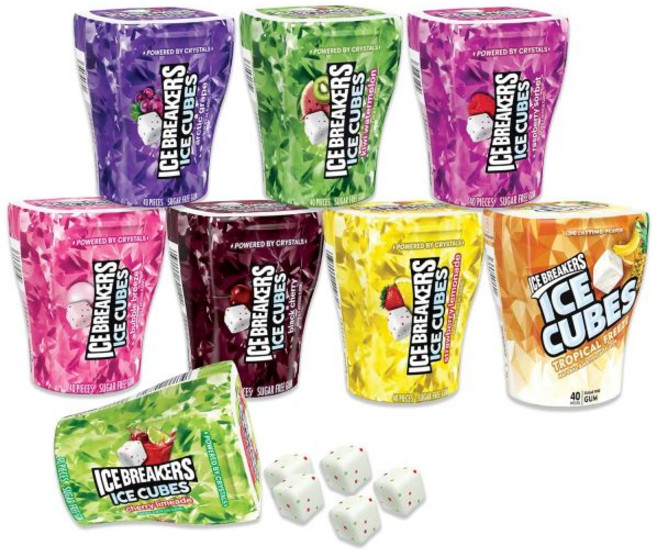 Ice Breakers 껌 아이스 브레이커스 큐브 무설탕 8팩 다양 컬렉션 40개병 쿨 레몬 북극 포도 딸기 스무디 라즈베리 소르베 버블 브리즈 페퍼민트 스피어민트 윈터그린, Ice Breakers 껌 아이스 브레이커스 큐브 무설, 1개