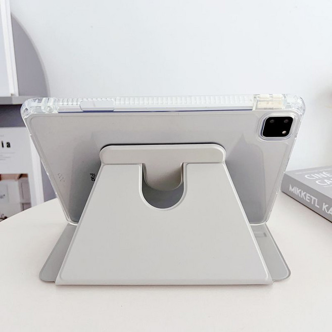 iPad 10.2吋 Air3/Pro 10.5吋 ipad 5 6 7 8 9代 平板保護套 支援充電筆槽 旋轉支架書本式殼, 高透旋轉亞克力書本款-灰色, 1個