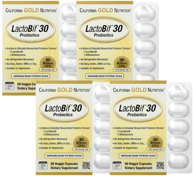 캘리포니아골드뉴트리션 CGN 락토비프 프로바이오틱스 300억 유산균, 60정, 4개