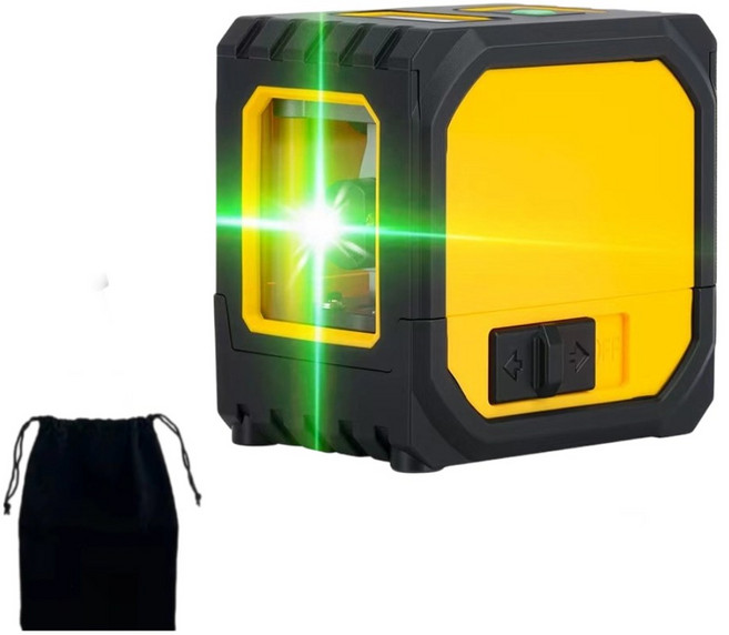 미니 그린 수평기 레이저 레벨기 휴대용 고성능 2라인 수직 수평기 다기능 수평 측정기, 노란색, 1개