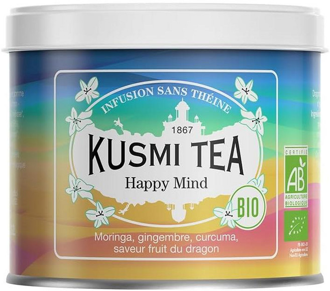 프랑스 쿠스미티 Kusmi Tea Happy Mind 해피 마인드 드래곤프루트와 레몬 향 허브차 잎차, 1개, 1개입, 100g