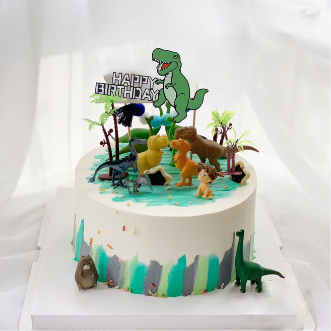 공룡 피규어 야자수 해피버스데이 토퍼 세트