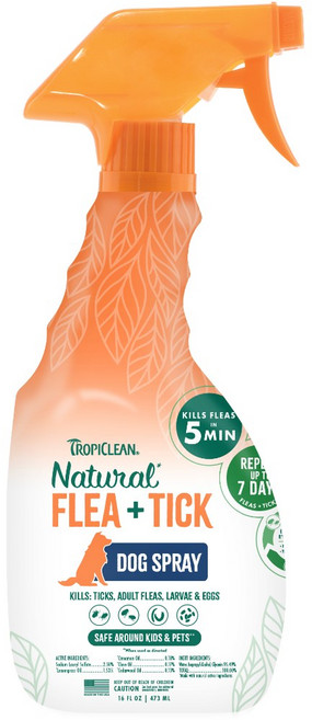 TROPICLEAN蚤蜱逃貓用驅蟲噴劑噴霧 乾洗慕斯 100%天然精油 科學實證 專業獸醫研發 跳蚤問題 犬貓驅蚤 蚊子 雪松精油 狗, 1個, 犬用-驅蚤噴劑 16oz