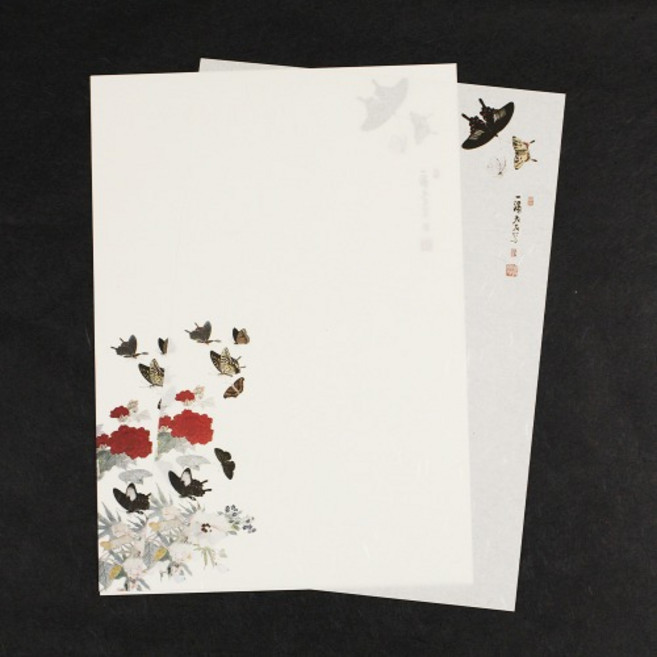 꽃과 나비 편선지(5매) 민화 한지 편지지, 1번