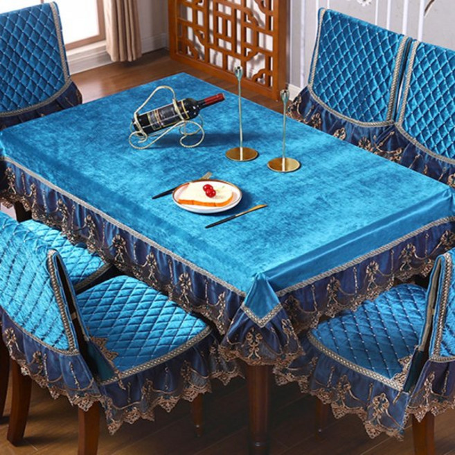 109593 테이블보 러너 유럽식 럭셔리 보 사각테이블보 덮개천 둥근테이블보 긴탁자 식탁보, 레이크 블루, 1개