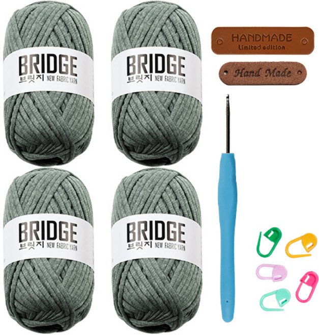 청송뜨개실 브릿지실 (4볼) 패브릭얀 코바늘실 가방실 손뜨개질 털실 브릿지 뜨개실, 241.클라우디그린, 1세트