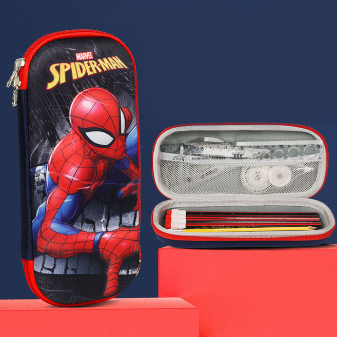 XCAO 3D 입체 필통 스파이더맨 필통 대용량 무성 필통 파우치, 블랙