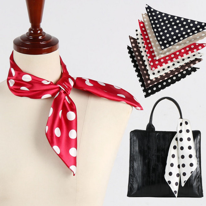 SM25 큰 땡땡이 쁘띠 미니스카프 도트 사각 샤틴 공단 실크 반다나 승무원 가방 장식 끈 악세사리 행사 헤어밴드 팔찌 패션 스카프 국산