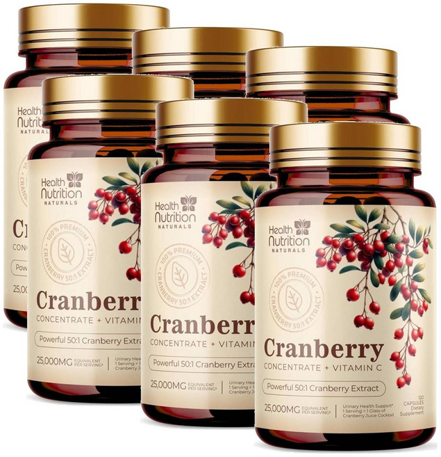 헬스뉴트리션 크랜베리 추출물 + 비타민C 25000mg 캡슐 Health Nutrition Naturals Cranberry, 6개, 120정