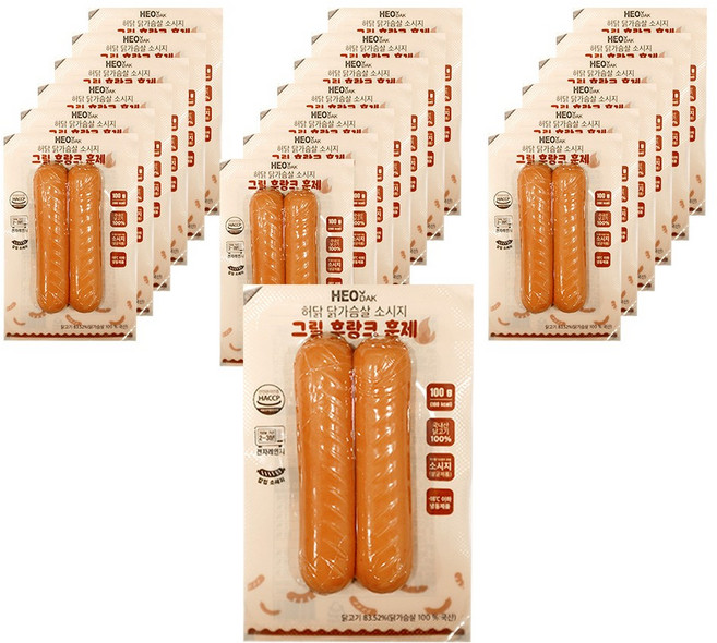 허닭 닭가슴살 소시지 칼집소시지 (그릴후랑크) 100g 훈제, 20개