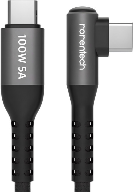 로랜텍 L자형 100W 5A C to C PD 초고속충전 케이블, 1.2m, 1개