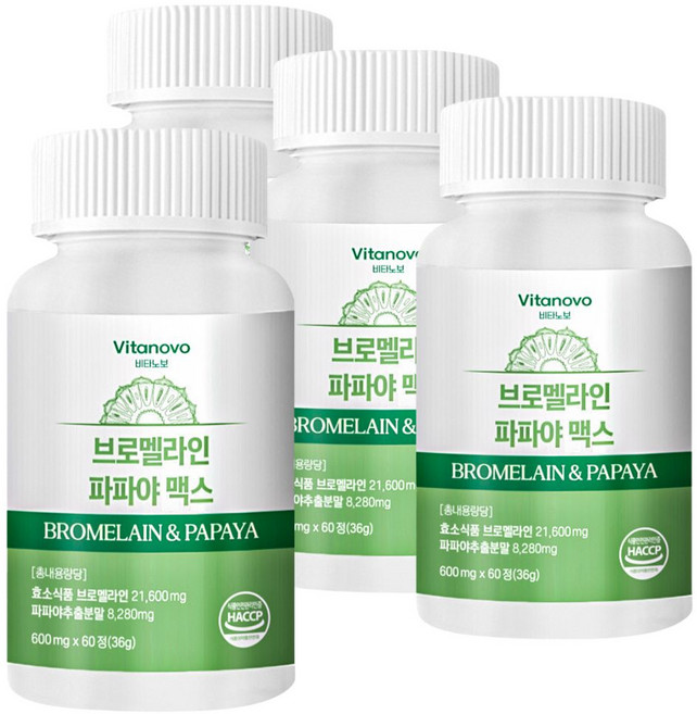 비타노보 브로멜라인 파파야 맥스 HACCP 인증, 4개, 60정