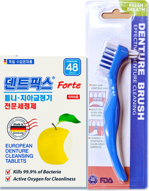 덴트픽스 치아교정기 틀니세정제 48정 + 틀니전용칫솔, 1개