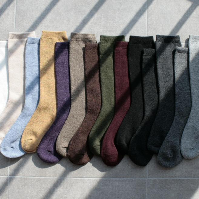 겨울 긴목 울 무지롱 여성용 장목 니트 양말