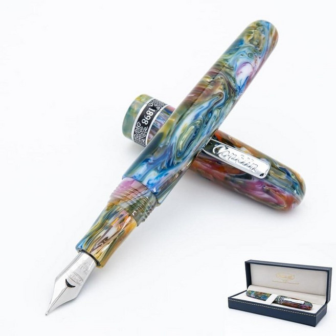 Conklin 1898 만년필 미스토 그린 - 브로드 펜촉 | 독특한 레진 블렌드 디자인 독일산 JoWo 스테인리스 스틸 작가에게 이상적 300955 7574933989, 스텁 펜촉