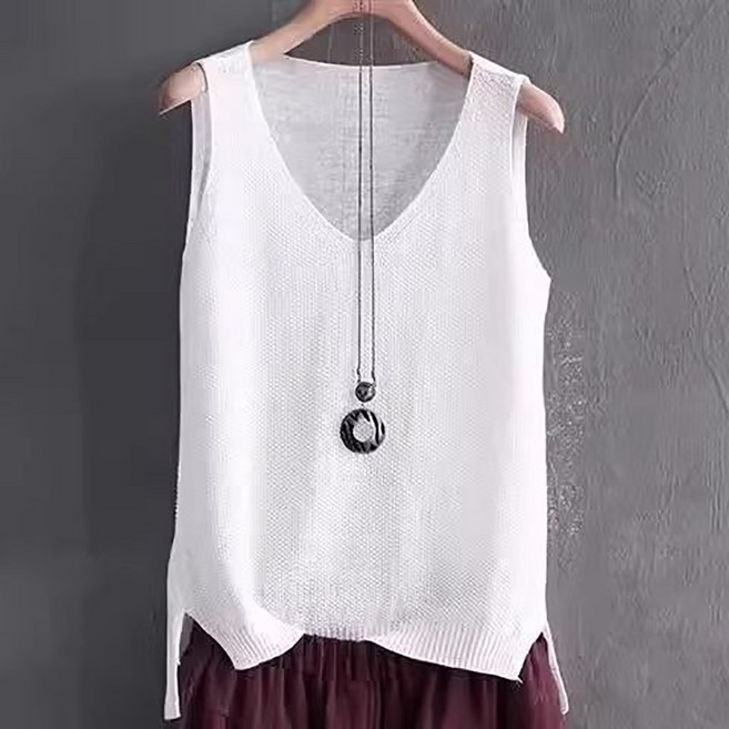 ROYALBELLE 여성 니트 나시티 루즈핏 민소매 브이넥 빅사이즈 레이어드 기본 이너 티셔츠 U0060414