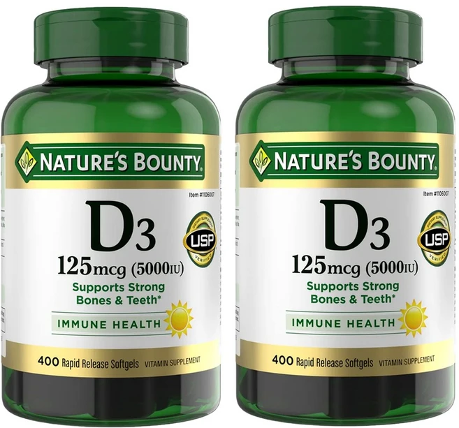 네이처스 바운티 비타민 D3 125mcg (5000IU) 400정 (소프트젤) NATURE'S BOUNTY VITAMIN D3, 2개 - 쿠팡