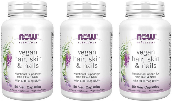 NOW Foods 나우푸드 L시스틴 비오틴 Vegan Hair Skin & Nails 90정 3개, 90개