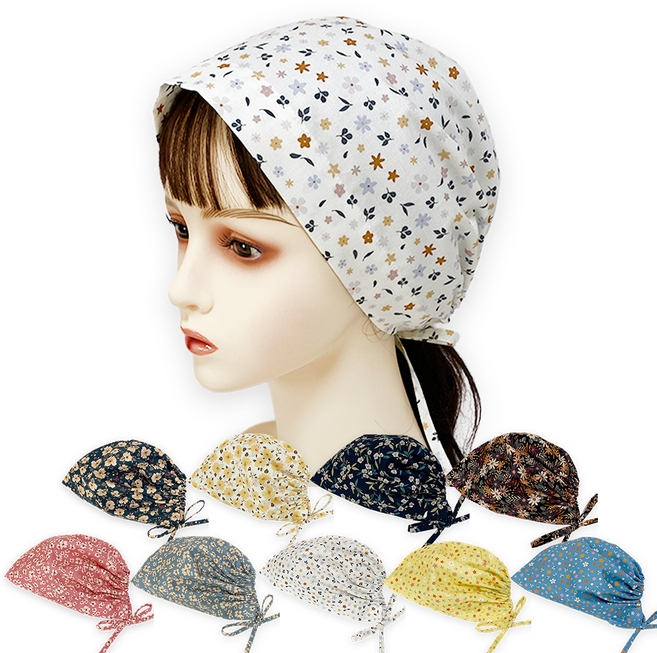 [일반형] 플라워두건 면 100% 면두건 봄가을두건 김수미두건 요리두건 주방용 위생모 메리다두건 두건모자 머리두건 여성두건 헤어 비니 항암두건