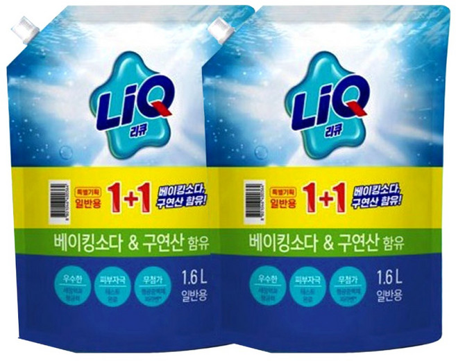 리큐 프레쉬 세탁세제 일반용 보충형 리필, 1.6L, 2개