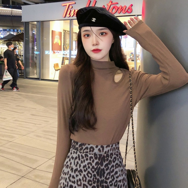螺紋半高領打底衫 女秋冬季 歐美風 修身顯瘦上衣