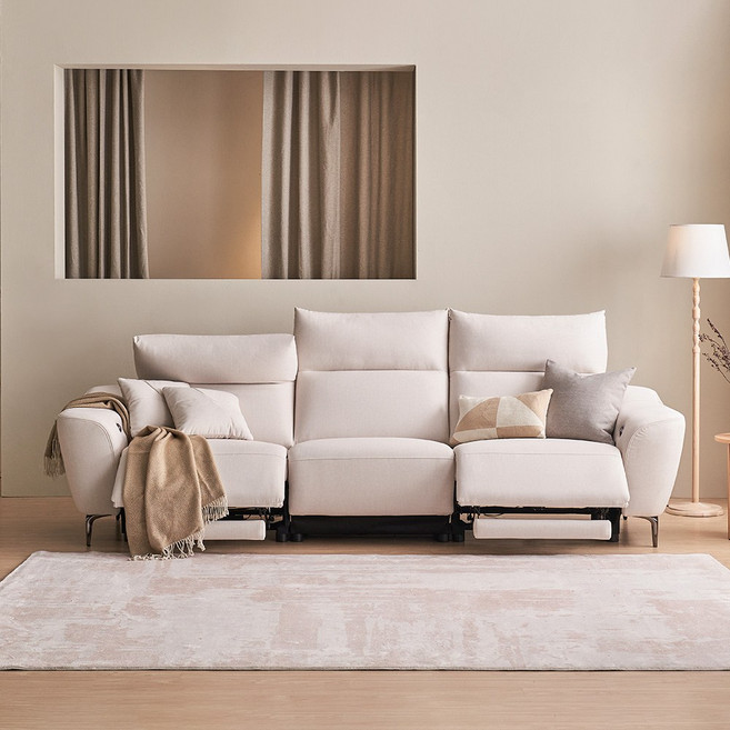 장인가구 오실리아 4인용 양방향 전동 리클라이너 패브릭 소파, 그레이