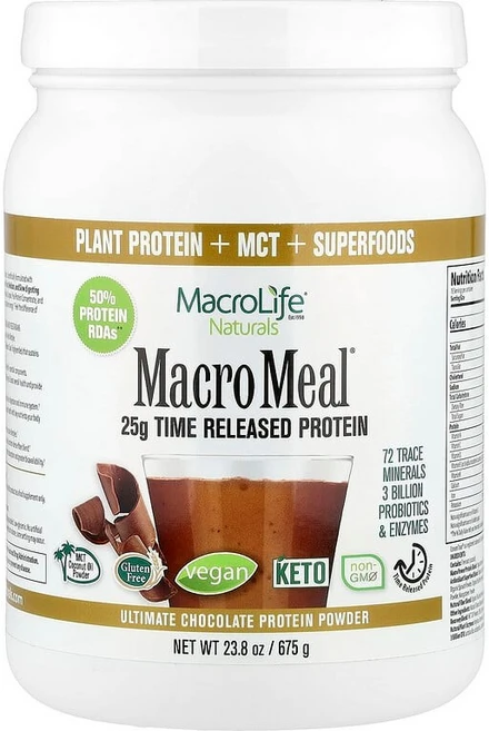 Macrolife Naturals Macro Meal® 얼티밋 프로틴 파우더 초콜릿 맛 675g(23.8oz) Naturals (매크로라이프 내추럴스), Macrolife Naturals (마이크로라이프 내추, 675g, 1개 - 쿠팡