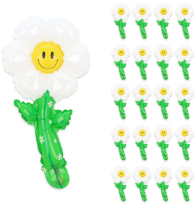 파티짱 스마일 데이지 꽃 송이 세트 20개입 스틱 막대 풍선, 1개, 화이트(20개입)