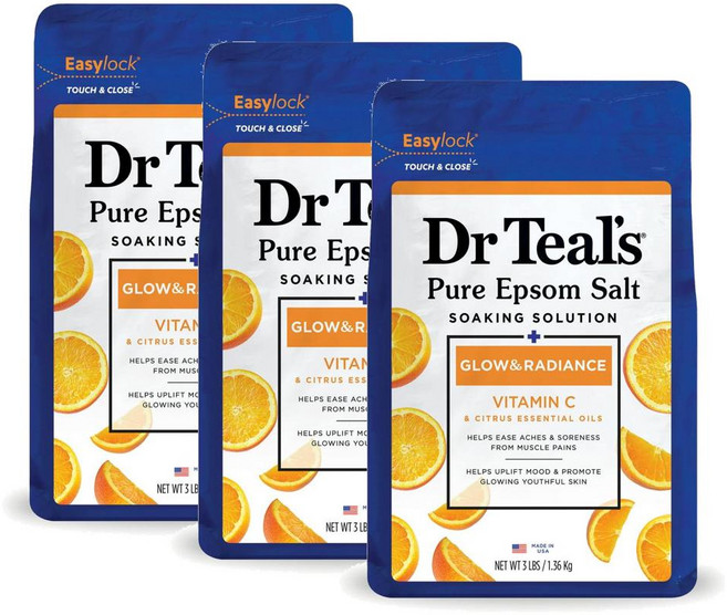 닥터틸즈 퓨어 앱솜솔트 비타민C 감귤 DrTeal's Pure Epsom Salt Glow Radiance, 1.36kg, 3개