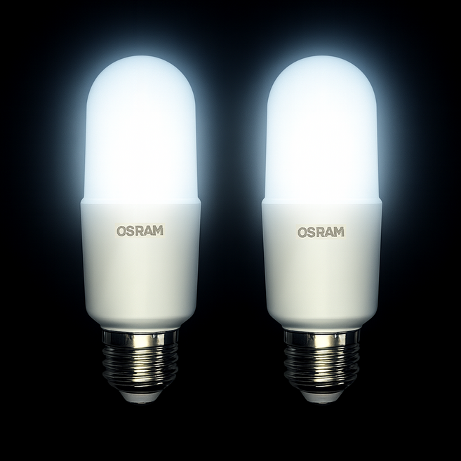 오스람 LED 스틱전구 9W E26 미니전구 램프 벌브 형광등 삼파장 대체, 2개, 주광색
