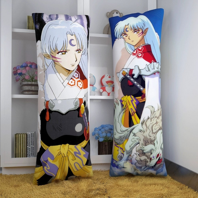 4종 이누야샤바디필로우 이누야샤 등쿠션 베개 대형쿠션 다키마쿠라 셋쇼마루 이누야샤굿즈 셋쇼마루 누이 인형 마스코트 베개, 35x55cm【사틴피치】다리 짤립니다, C세트 [솜포함