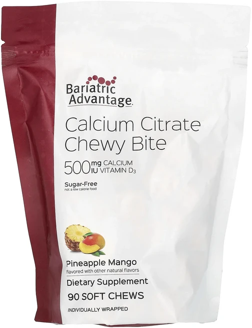 Bariatric Advantage 구연산 칼슘 츄이 바이트 무설탕 파인애플 망고 소프트 츄 90개, BariatricAdvantage구연산칼슘츄이바이트무설 - 쿠팡