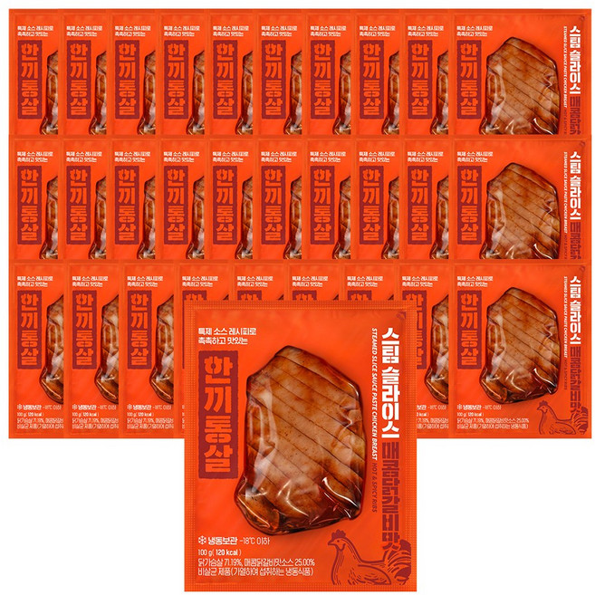 한끼통살 슬라이스 닭가슴살 스팀매콤닭갈비 30개입, 100g