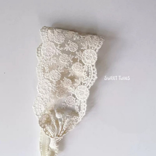 Sweet Twins 嬰兒蕾絲髮帶 米色玫瑰花圖案 韓系女寶寶公主頭飾