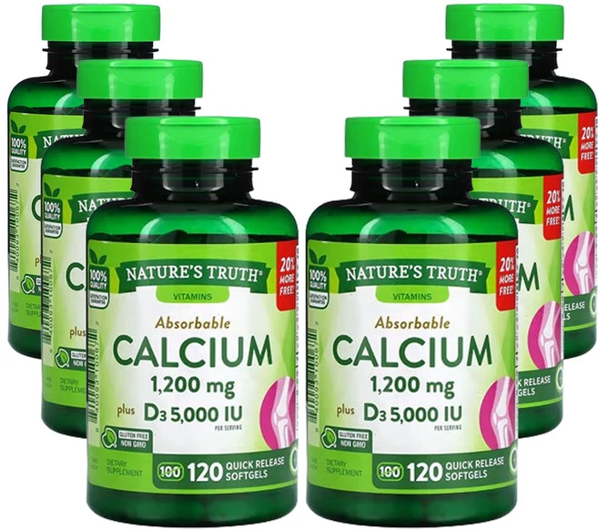 네춰스 트르스 흡수성 칼슘 플러스 D3 120 퀵 릴리스 소프트젤, 6팩, 120정 - 쿠팡