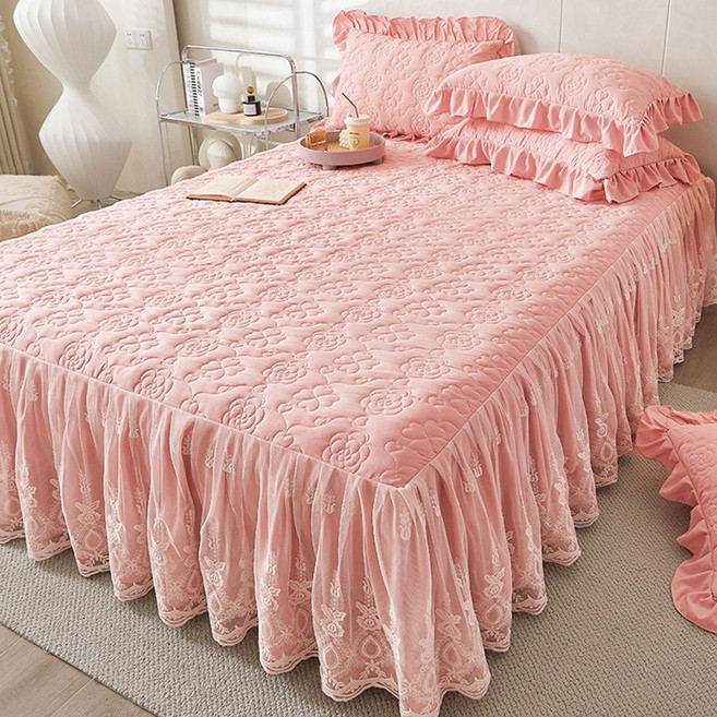 레이스 침대커버 스커트 누빔 오렌지베딩 퓨어스킨