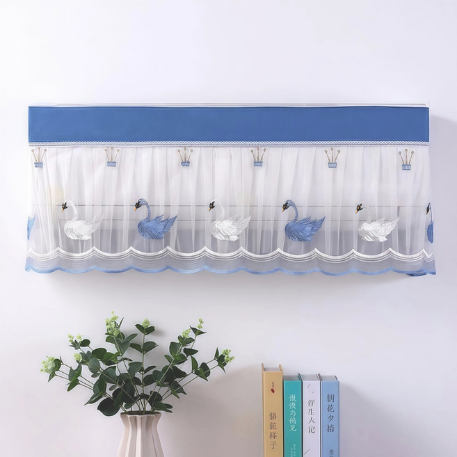 hihia-166 북유럽풍 스판 벽걸이 에어컨커버 보관 덮개 삼성 엘지 휘센 위니아 메드윌 방진 및 자외선 차단, 파란색 백조