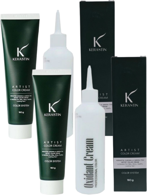 청아녹차 케라스틴 저자극 염색약 아티스트 헤어 칼라크림 150ml / 산화제 150ml 포함, 3N 흑갈색, 2개