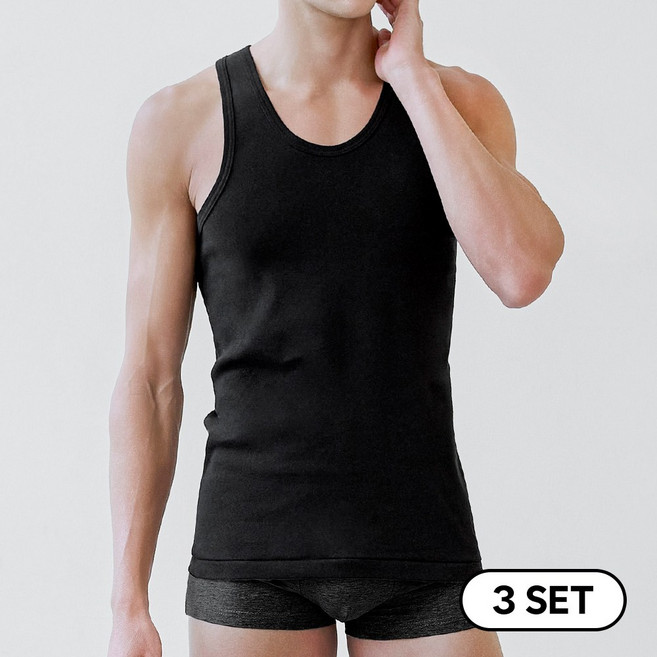 TRY 남자런닝 순면 나시 블랙 3매