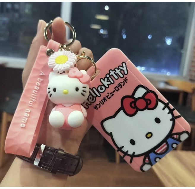 산리오 [카드수납+캐릭터 키링] 가방고리 열쇠고리 키홀더, 1개, 핑크 헬로키티