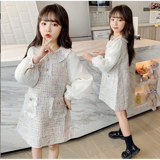 아이짱 초등학생 주니어 여아 정장 화이트쉬폰 트위드 원피스 고학년