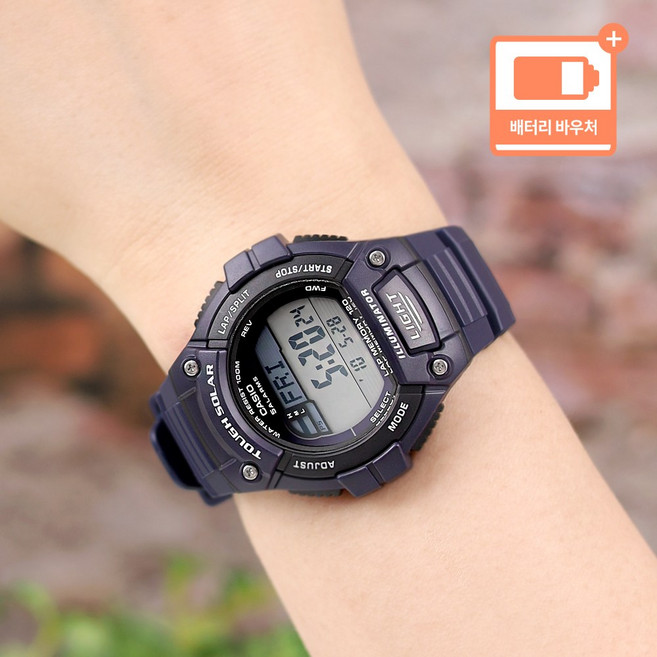 카시오 남성 스포츠 날짜표시 방수 디지털 손목시계 + 배터리 바우처