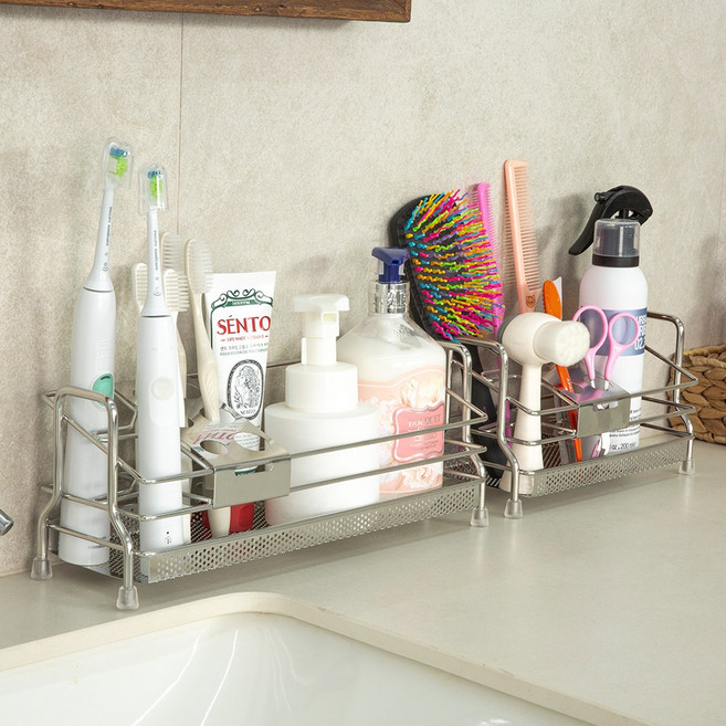 스토피아 바스헬퍼 올스텐 304 무타공 물빠짐 수세미 거치대 칫솔걸이 치약 면도기 꽂이, 1개, 02. 와이드_2111266