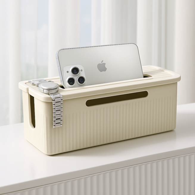 담하온 편리한 충전 핸드폰 거치 멀티탭 보관함, 화이트, 1개