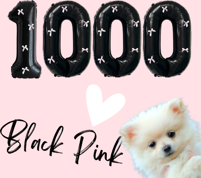 파티룰루 블랙핑크 숫자풍선 리본 대형 생일, 1개, 1000일 세트